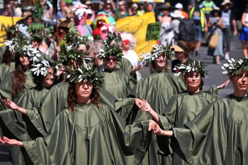 Crowds march calling for an end to native forest logging