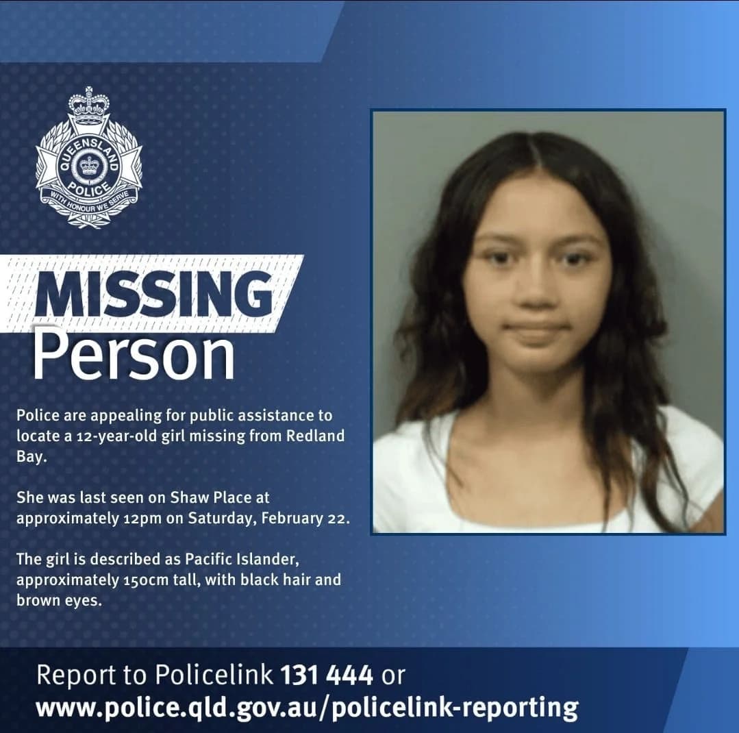 Public Appeal to Locate Missing 12-Year-Old Girl from Redland Bay