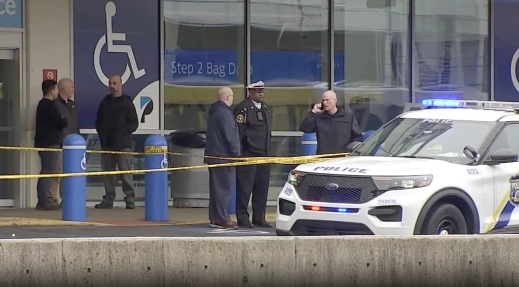 Police and Secret Service agents at the Philadelphia International Airport.