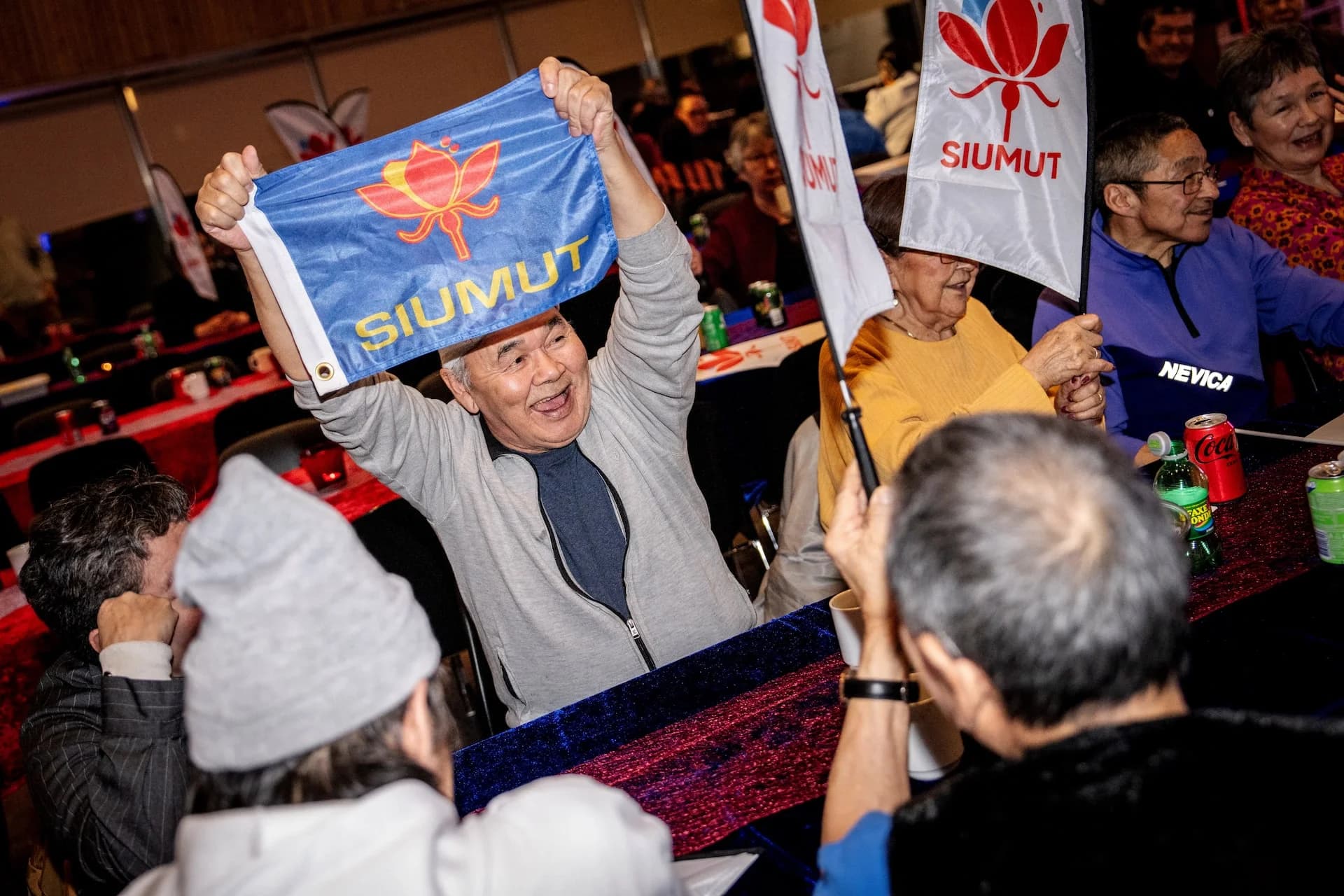 The Siumut Party holds an election party at the Katuaq cultural center in Nuuk