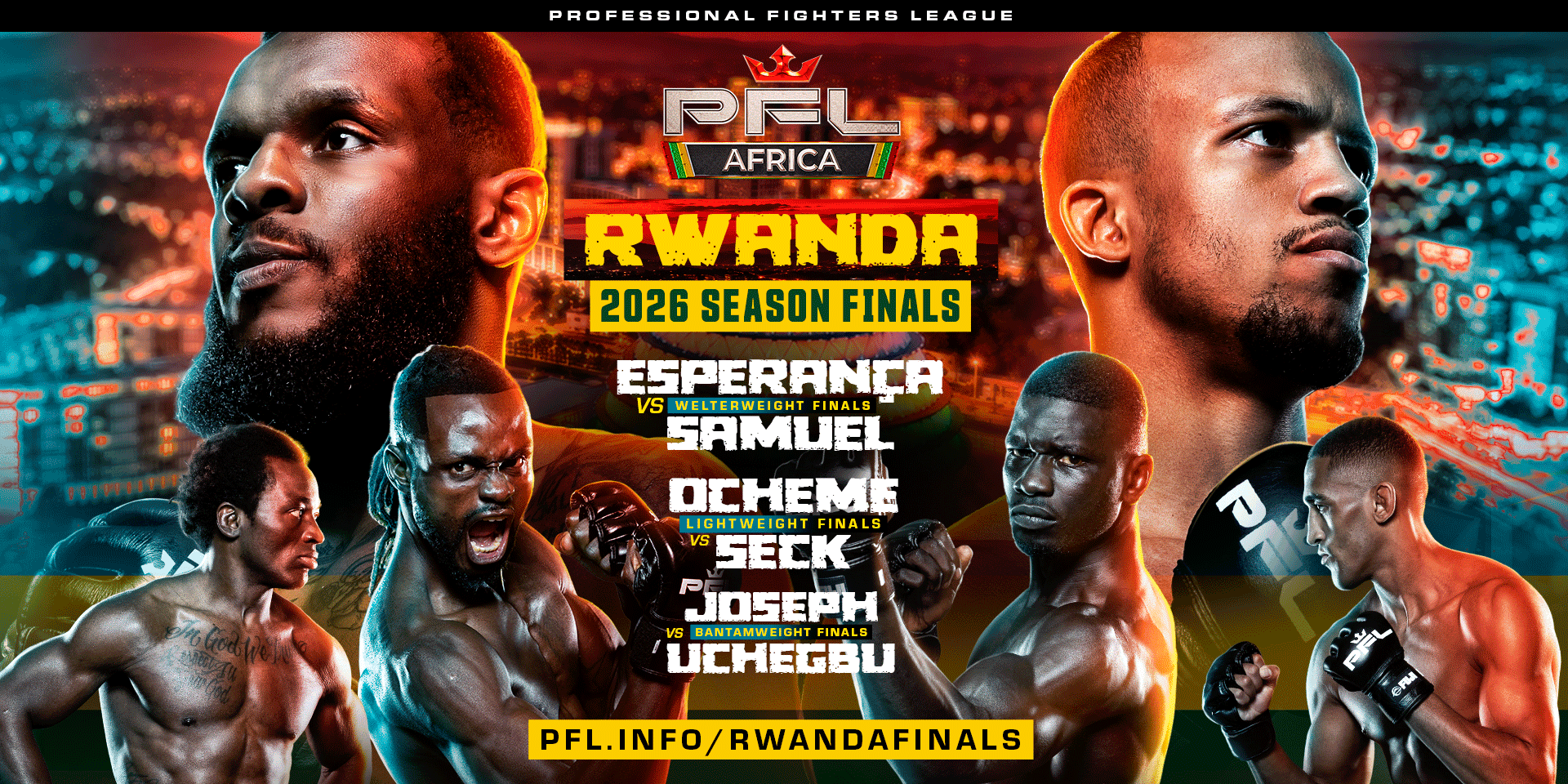 Kigali will host the PFL Africa Finals on December 12 at BK Arena, with three championship belts on the line as Africa’s top MMA fighters battle for glory.